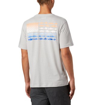 Columbia PFG Fish Flag Pocket, Camiseta Grises Azules Para Hombre | 180975-KJL